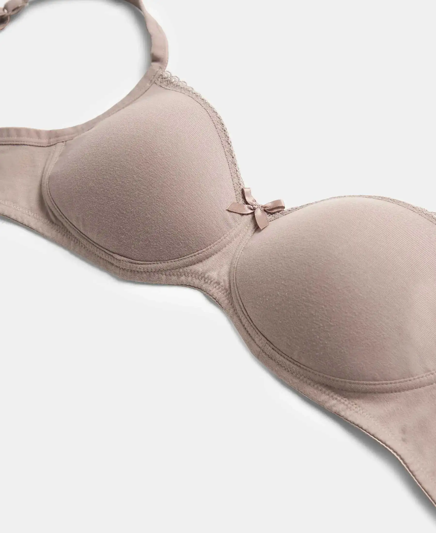 Wirefree Padded Super Combed Cotton Elastane Stretch Medium Coverage T-Shirt Bra with Lace Styling - Mocha - Image 11