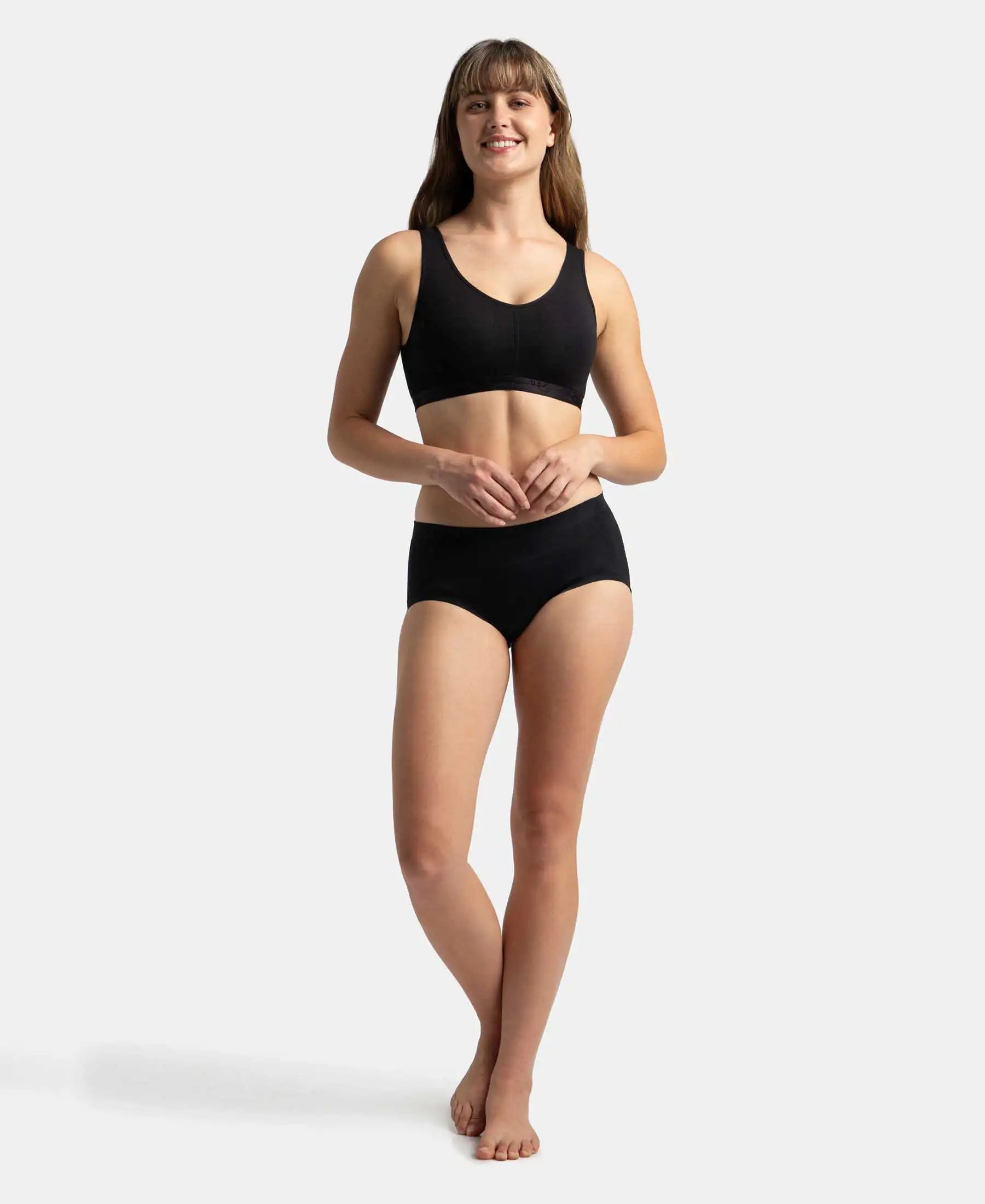 Wirefree Padded Super Combed Cotton Elastane Stretch Full Coverage Lounge and Sleep Bra with Removable Pads - Black - Image 4