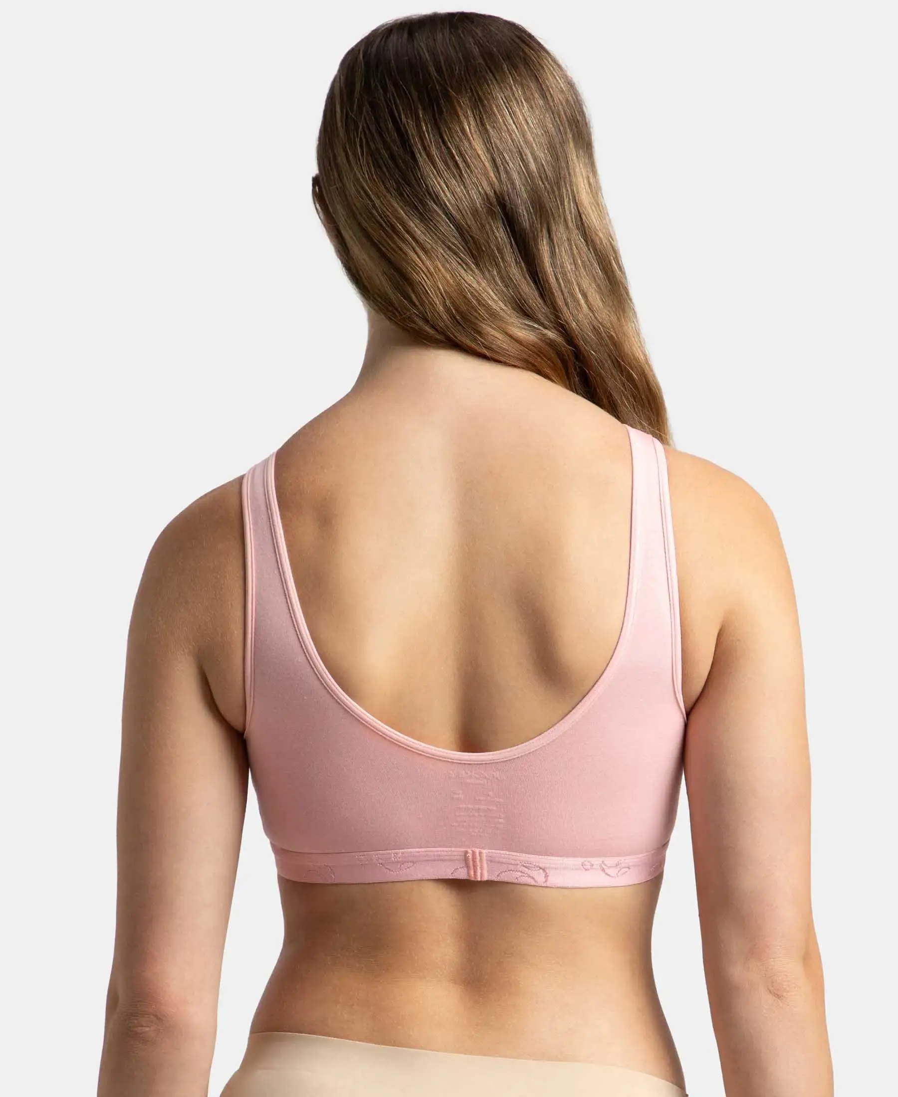 Wirefree Padded Super Combed Cotton Elastane Stretch Full Coverage Lounge and Sleep Bra with Removable Pads - Candy Pink - Image 3