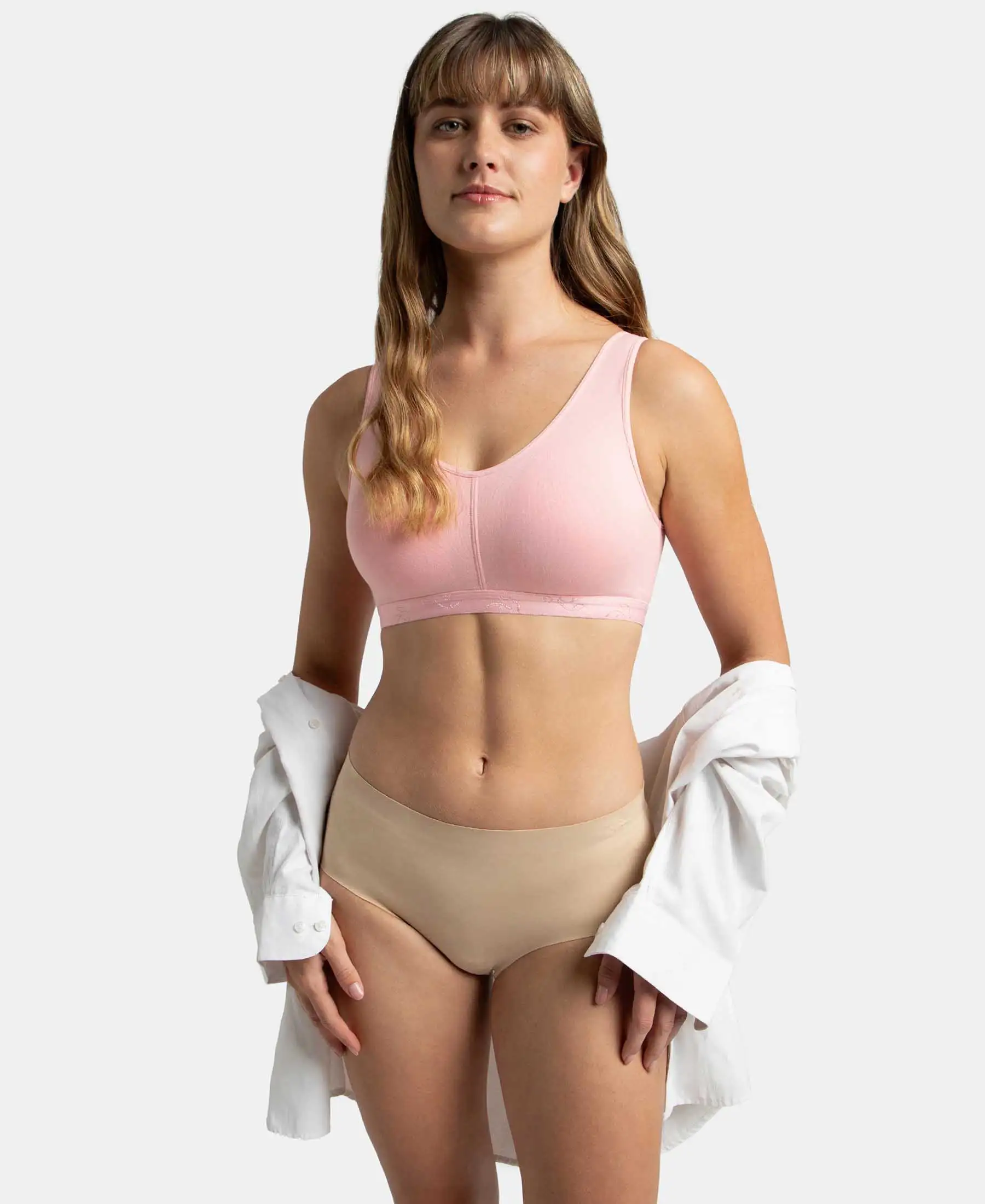 Wirefree Padded Super Combed Cotton Elastane Stretch Full Coverage Lounge and Sleep Bra with Removable Pads - Candy Pink - Image 5
