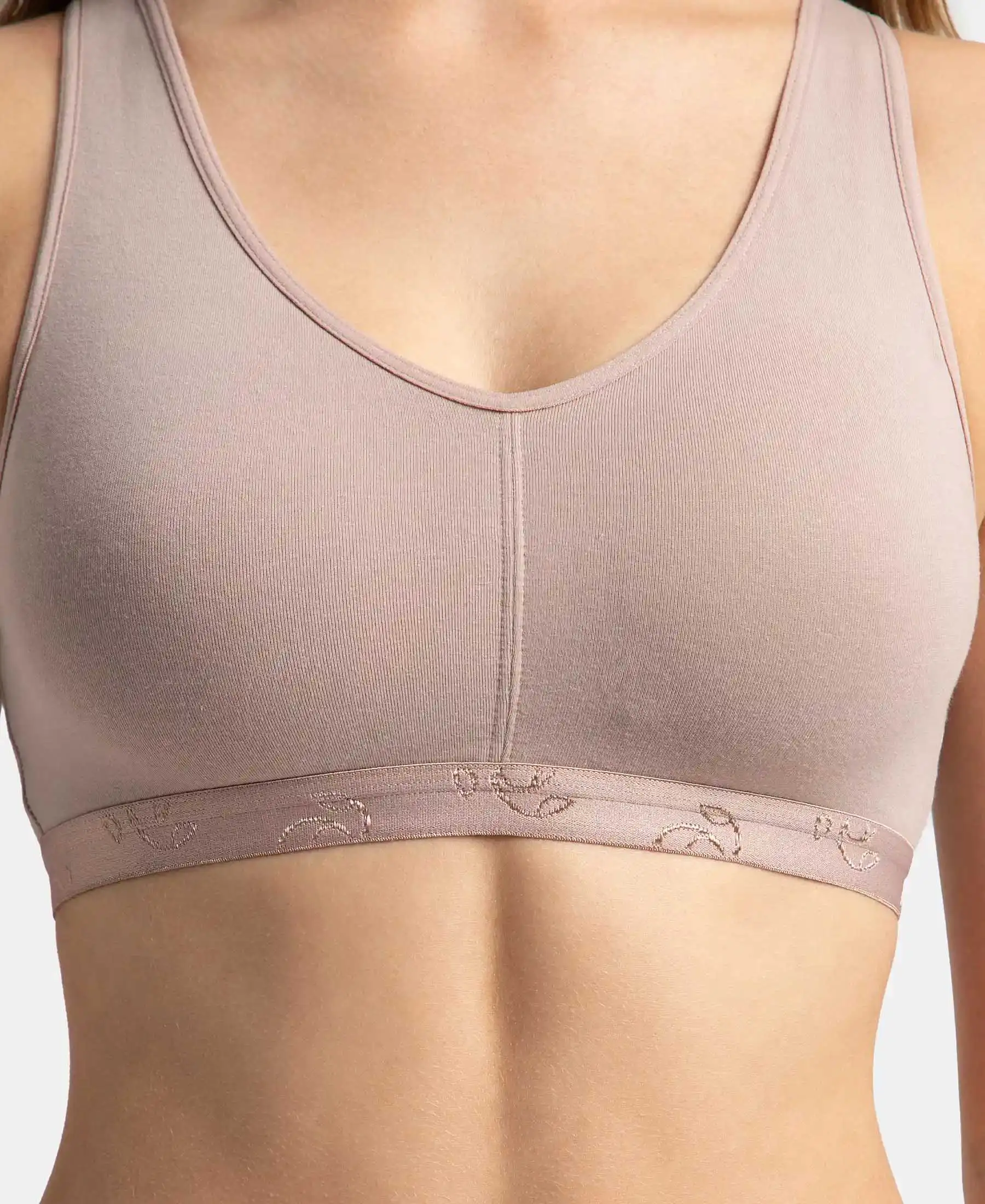 Wirefree Padded Super Combed Cotton Elastane Stretch Full Coverage Lounge and Sleep Bra with Removable Pads - Mocha - Image 7