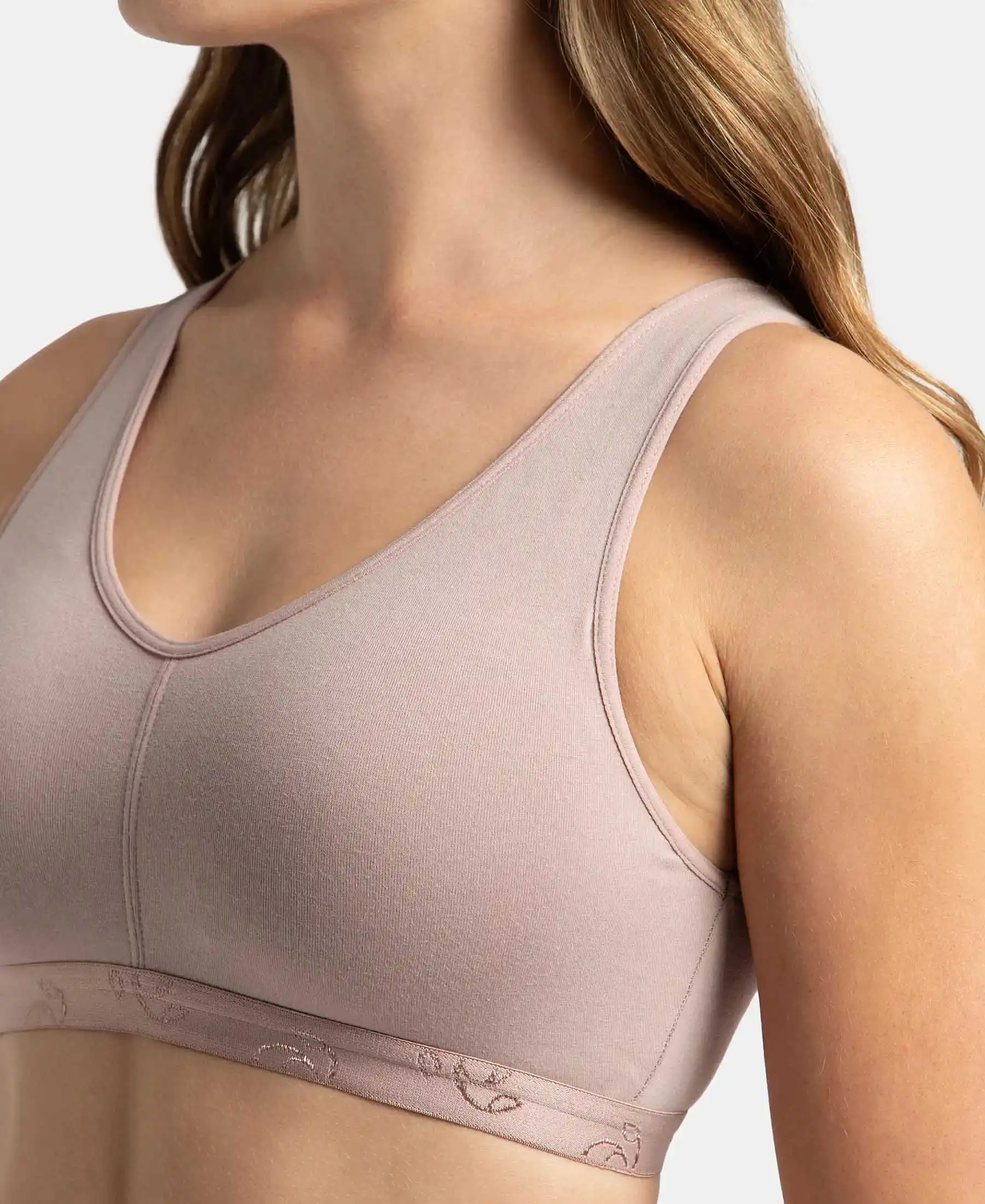Wirefree Padded Super Combed Cotton Elastane Stretch Full Coverage Lounge and Sleep Bra with Removable Pads - Mocha - Image 8
