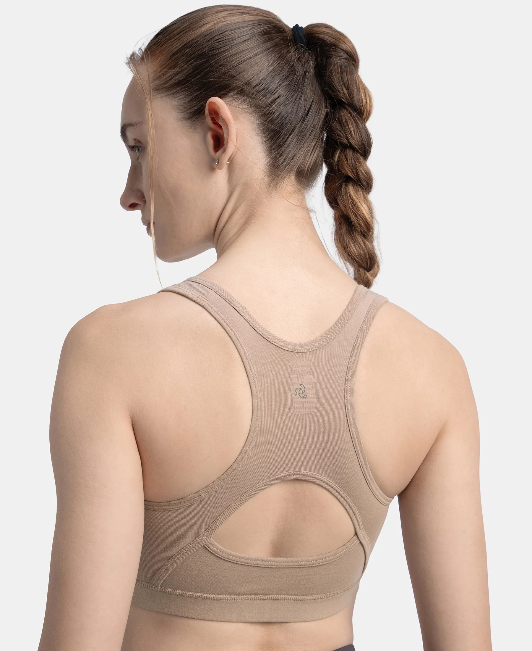 Wirefree Padded Super Combed Cotton Elastane Stretch Full Coverage Racerback Styling Active Bra with StayFresh and Moisture Move Treatment - Mocha - Image 8