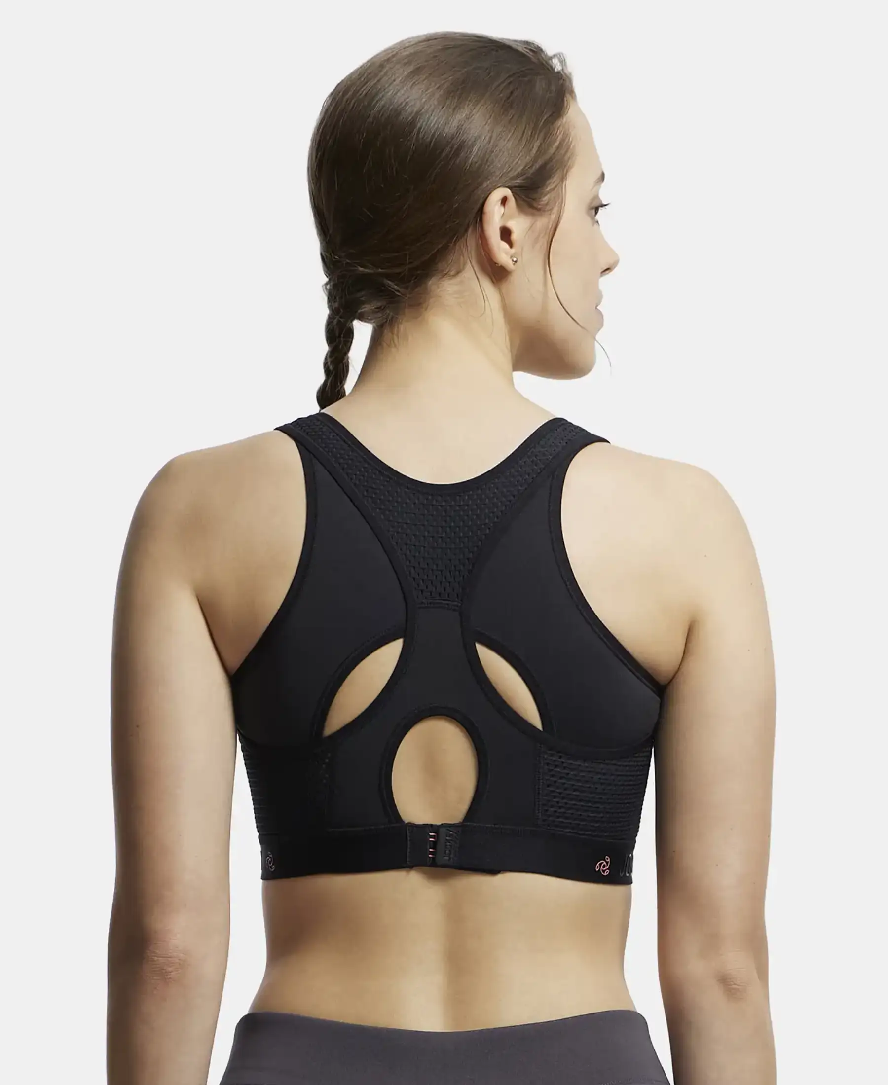 Wirefree Padded Tactel Nylon Elastane Stretch Full Coverage Racerback Styling Sports Bra with StayFresh and StayDry Treatment - Black - Image 3