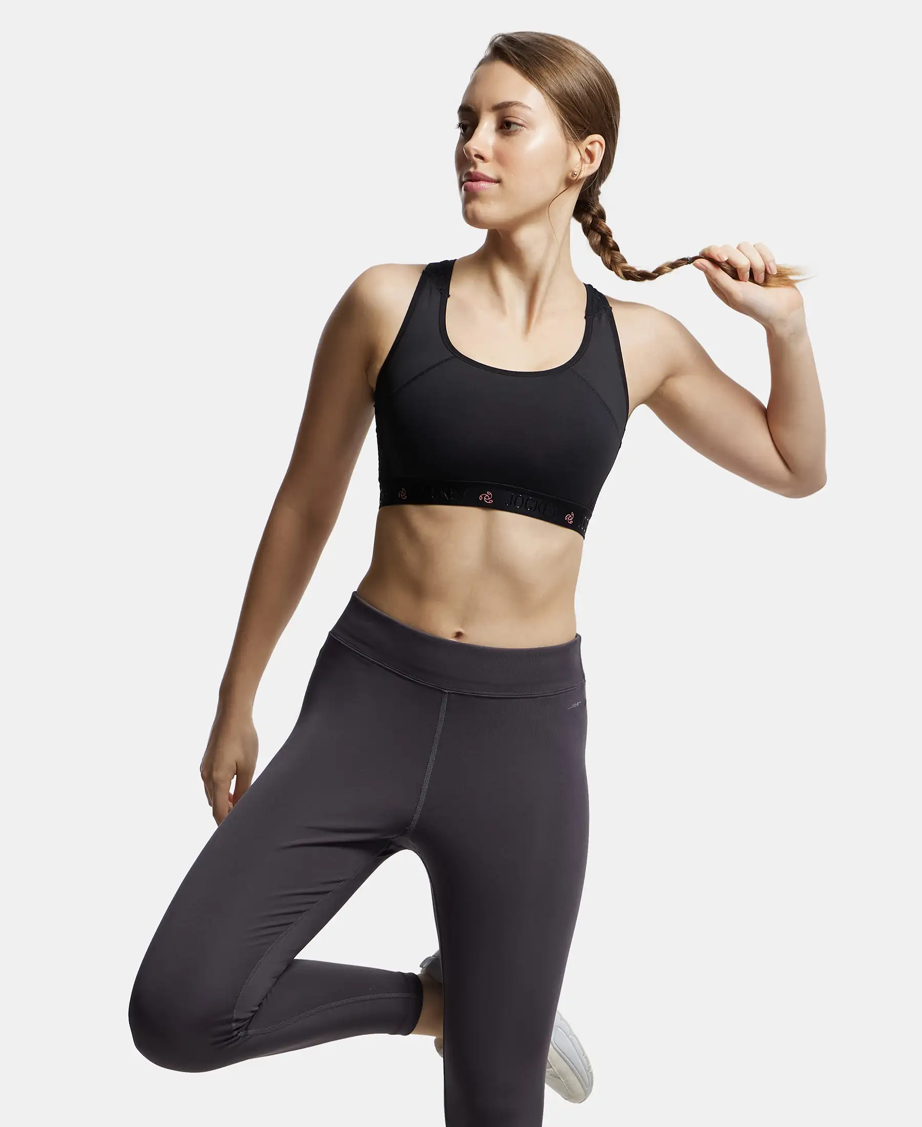 Wirefree Padded Tactel Nylon Elastane Stretch Full Coverage Racerback Styling Sports Bra with StayFresh and StayDry Treatment - Black - Image 7