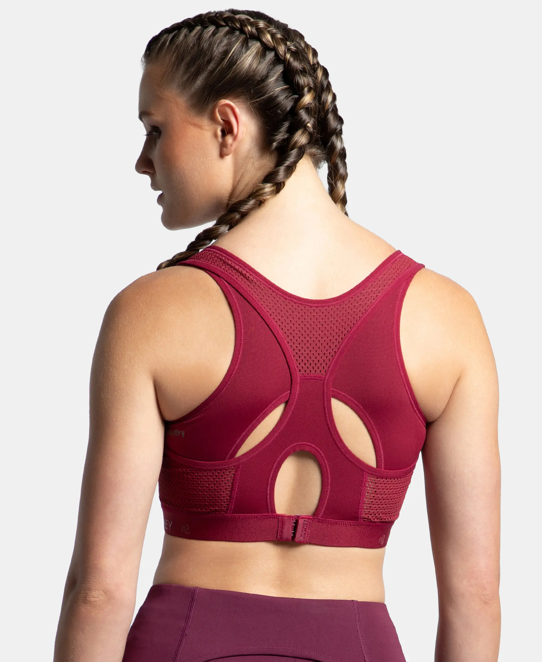 Wirefree Padded Tactel Nylon Elastane Stretch Full Coverage Racerback Styling Sports Bra with StayFresh and StayDry Treatment - Claret - Image 3