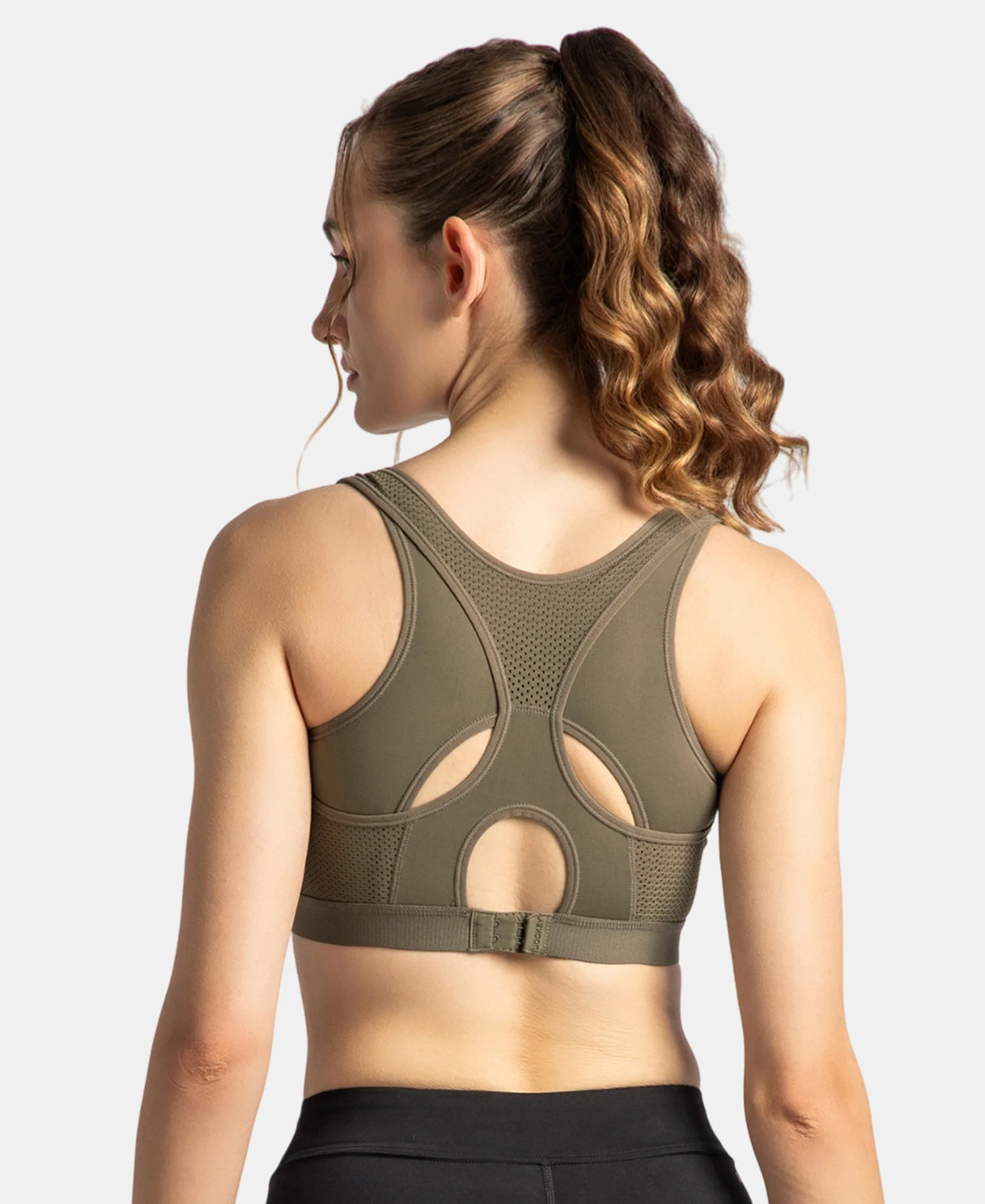 Wirefree Padded Tactel Nylon Elastane Stretch Full Coverage Racerback Styling Sports Bra with StayFresh and StayDry Treatment - Earth - Image 3