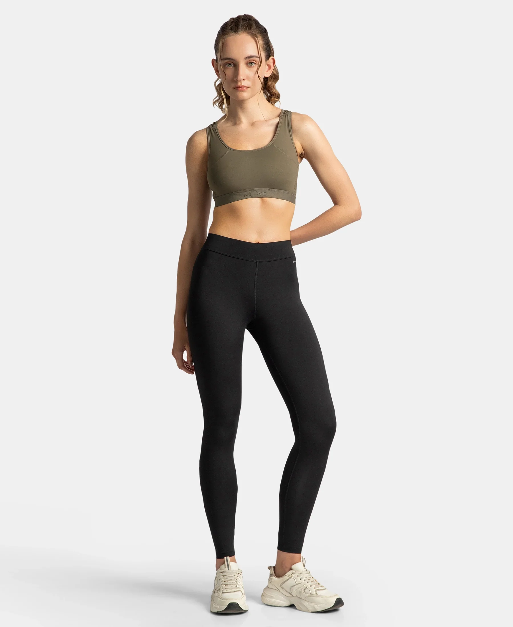Wirefree Padded Tactel Nylon Elastane Stretch Full Coverage Racerback Styling Sports Bra with StayFresh and StayDry Treatment - Earth - Image 4