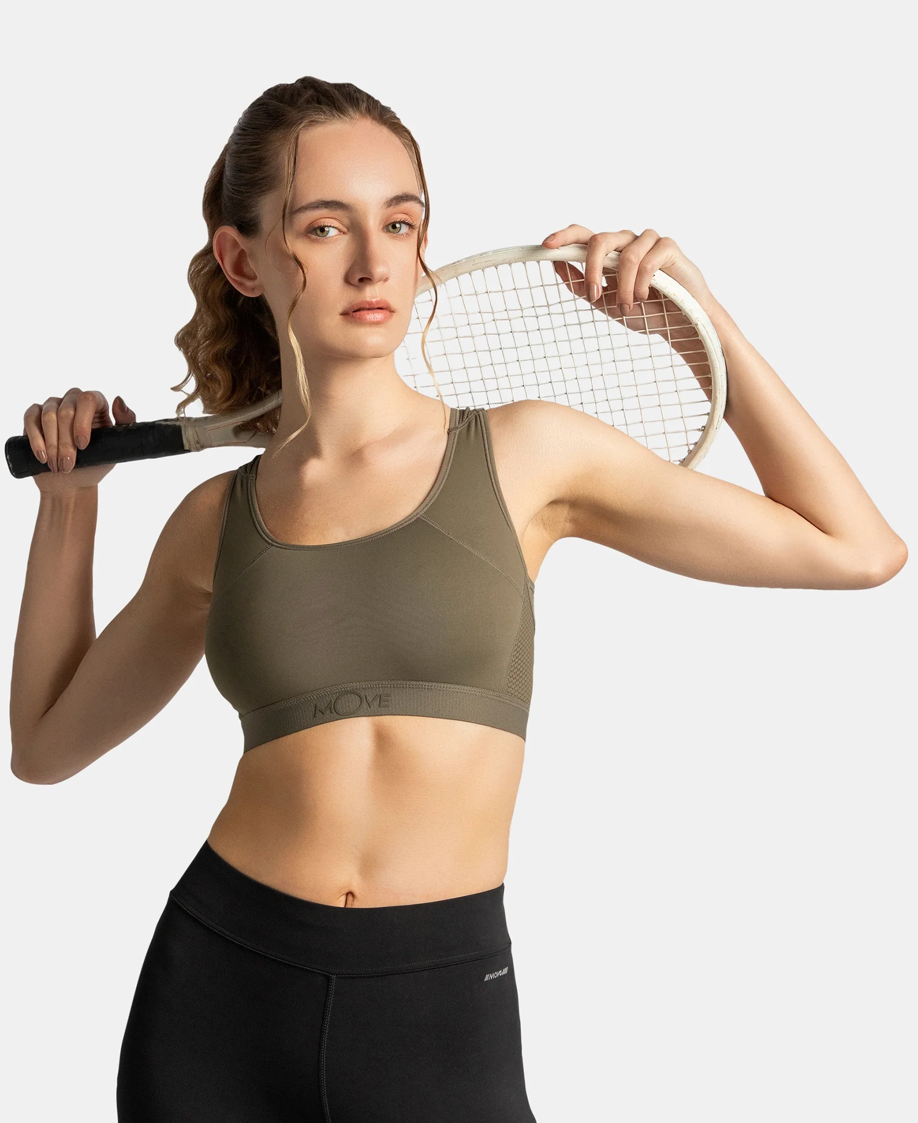 Wirefree Padded Tactel Nylon Elastane Stretch Full Coverage Racerback Styling Sports Bra with StayFresh and StayDry Treatment - Earth - Image 5