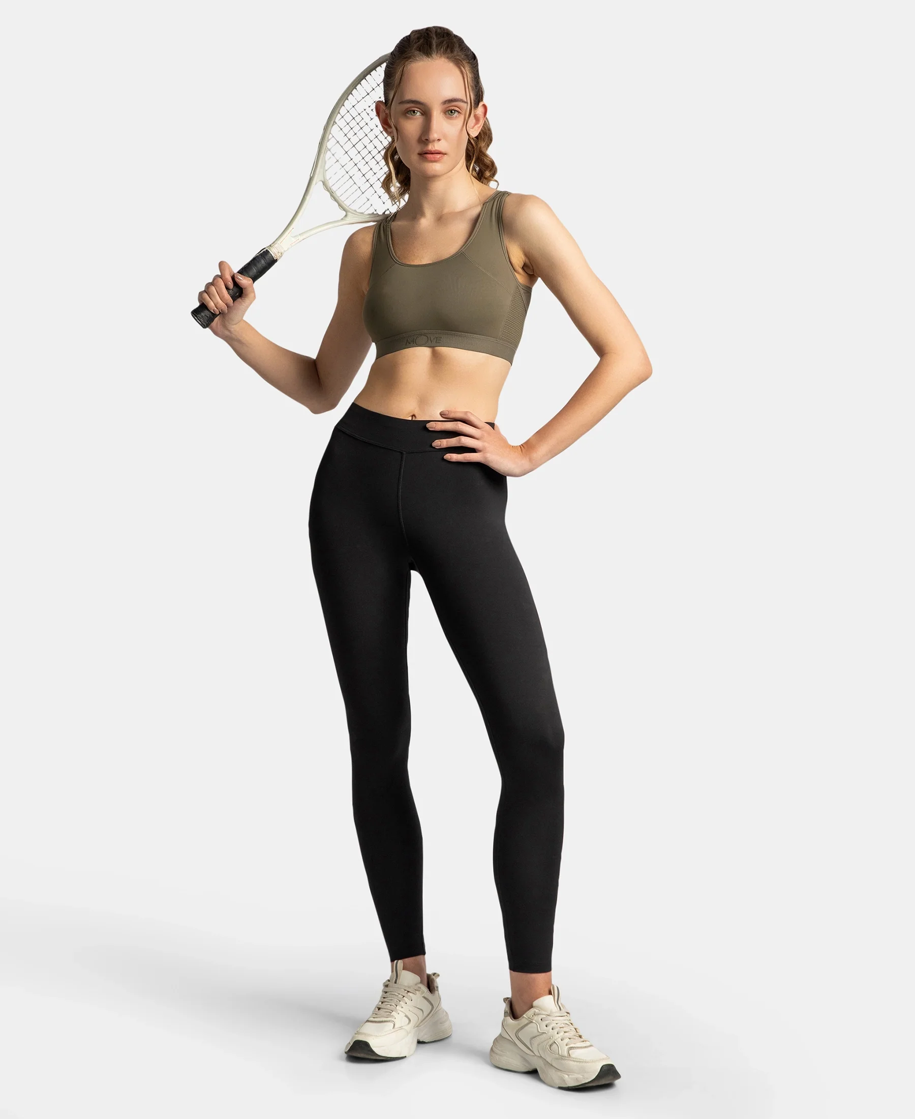 Wirefree Padded Tactel Nylon Elastane Stretch Full Coverage Racerback Styling Sports Bra with StayFresh and StayDry Treatment - Earth - Image 6