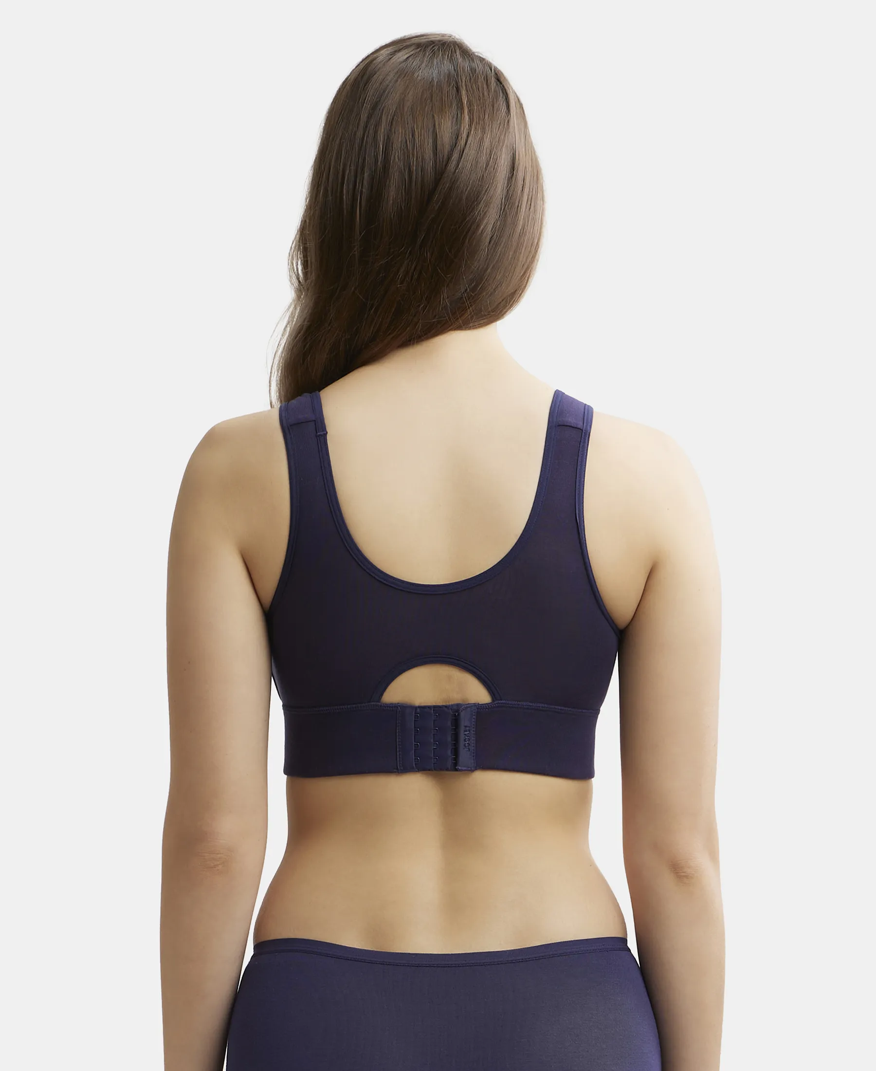 Wirefree Padded Tencel Lyocell Elastane Stretch Full Coverage Lounge Bra with Stay Fresh Properties and Removable Pads - Classic Navy - Image 3