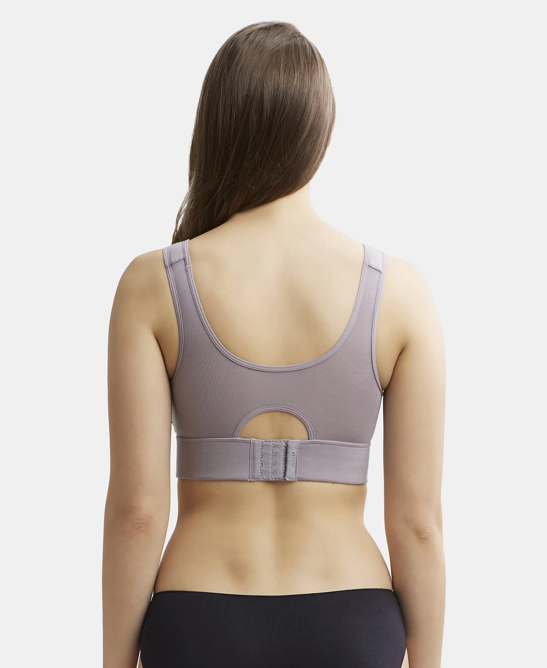 Wirefree Padded Tencel Lyocell Elastane Stretch Full Coverage Lounge Bra with Stay Fresh Properties and Removable Pads - Minimal Grey - Image 3
