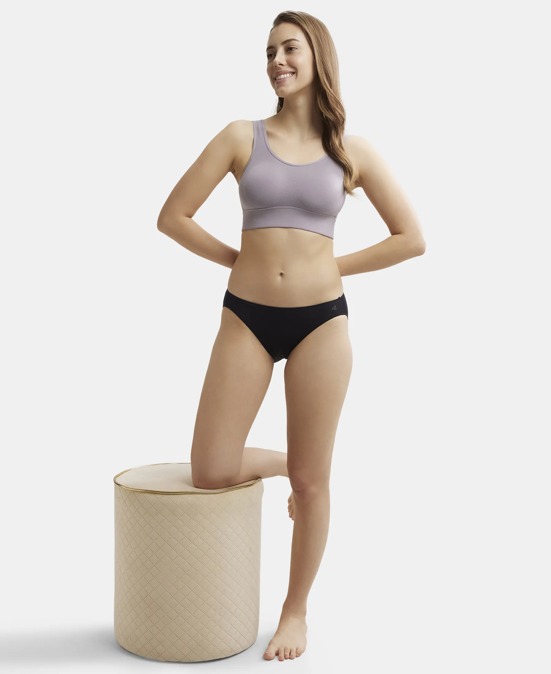 Wirefree Padded Tencel Lyocell Elastane Stretch Full Coverage Lounge Bra with Stay Fresh Properties and Removable Pads - Minimal Grey - Image 7