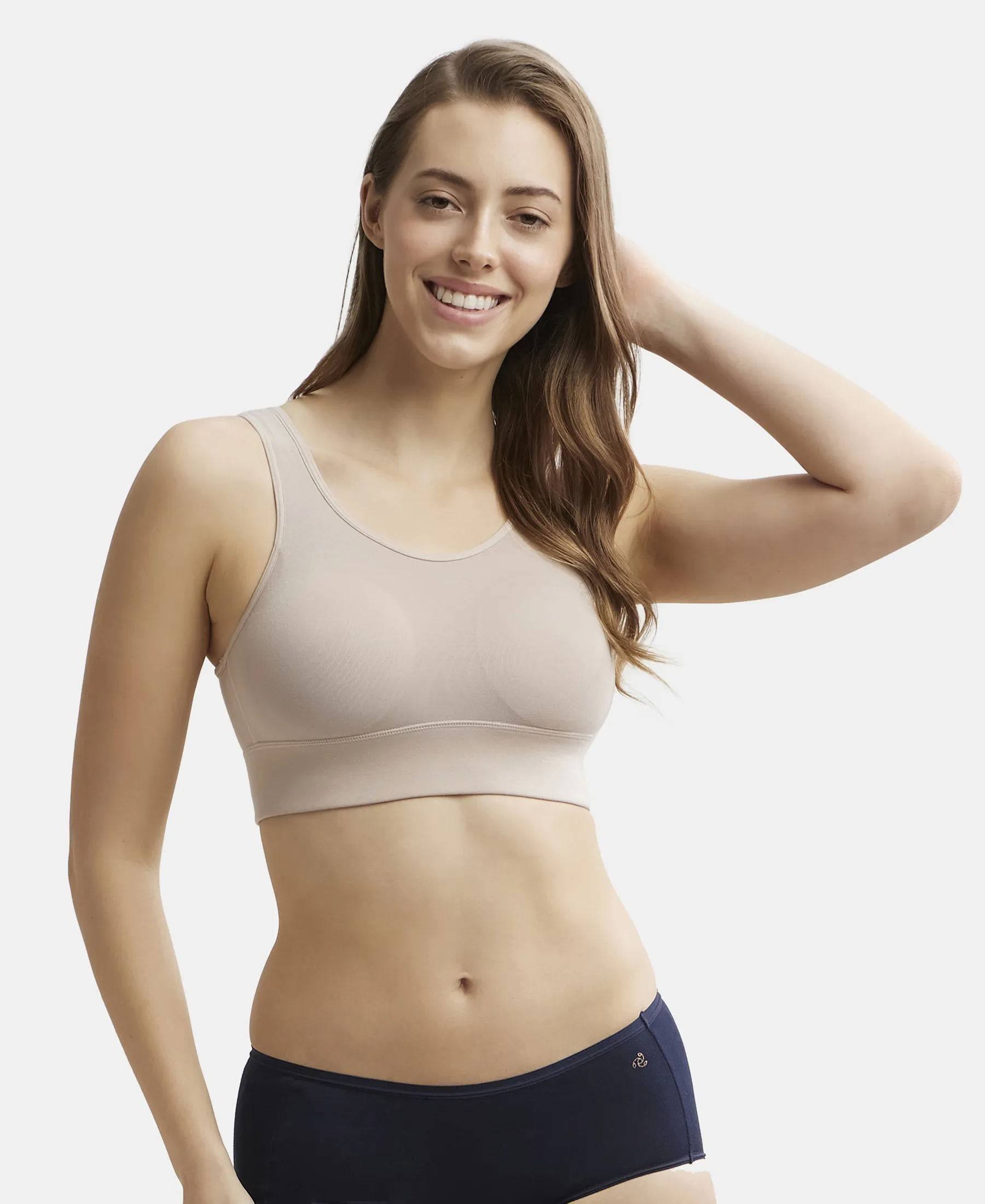 Wirefree Padded Tencel Lyocell Elastane Stretch Full Coverage Lounge Bra with Stay Fresh Properties and Removable Pads - Mushroom - Image 5