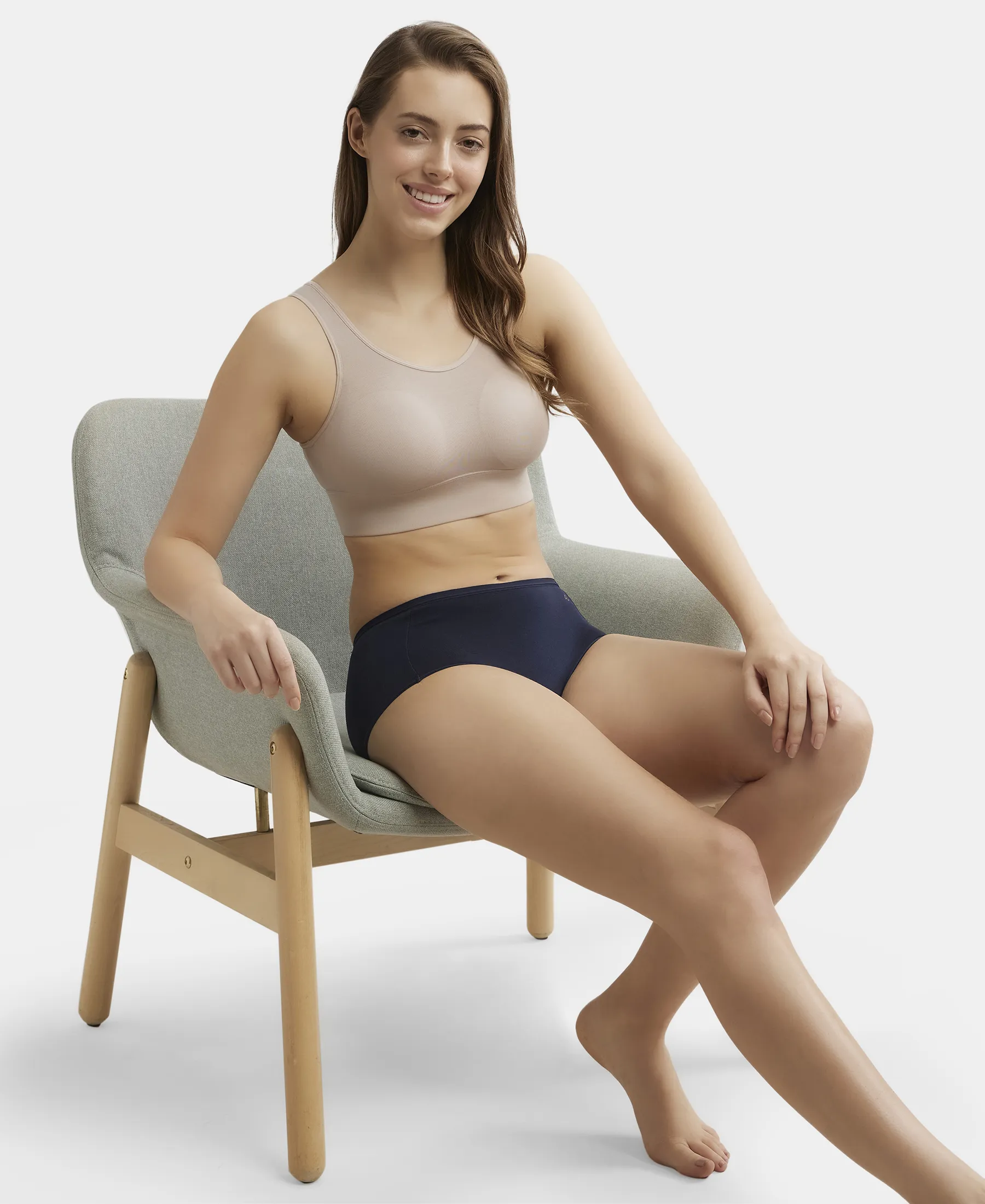 Wirefree Padded Tencel Lyocell Elastane Stretch Full Coverage Lounge Bra with Stay Fresh Properties and Removable Pads - Mushroom - Image 6