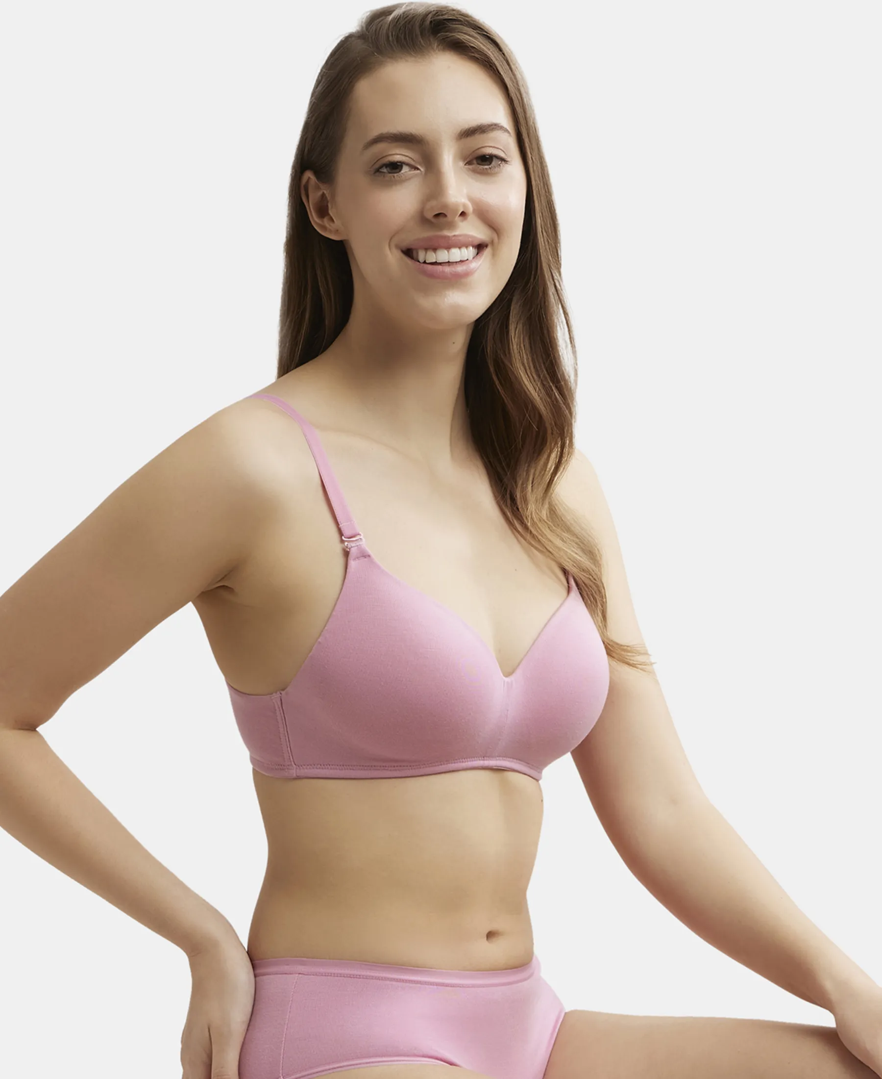 Wirefree Padded Tencel Lyocell Elastane Stretch Full Coverage Multiway T-Shirt Bra with Adjustable Straps - Orchid Smoke - Image 5