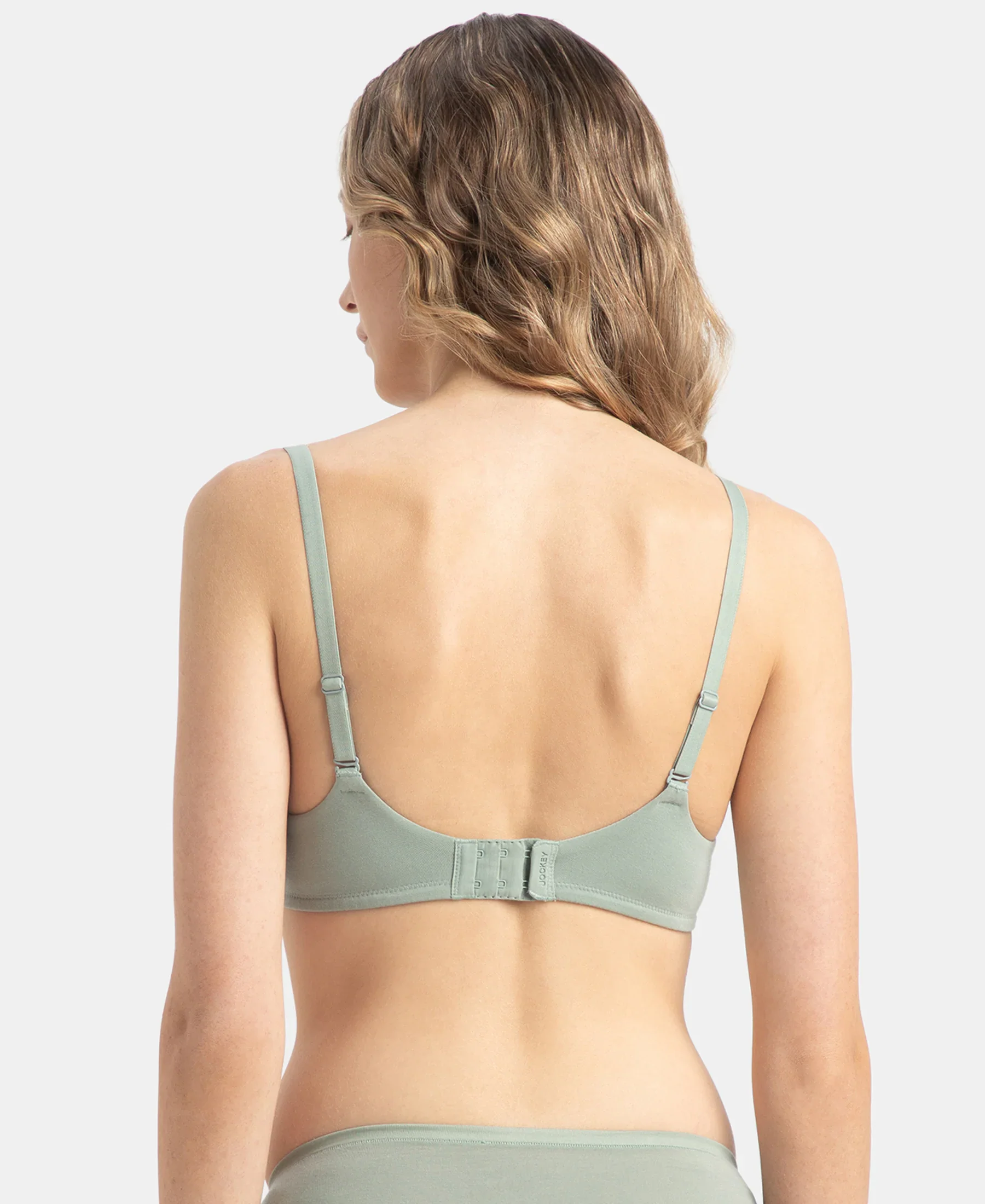 Wirefree Padded Tencel Lyocell Elastane Stretch Full Coverage Multiway T-Shirt Bra with Adjustable Straps - Iceberg Green - Image 3