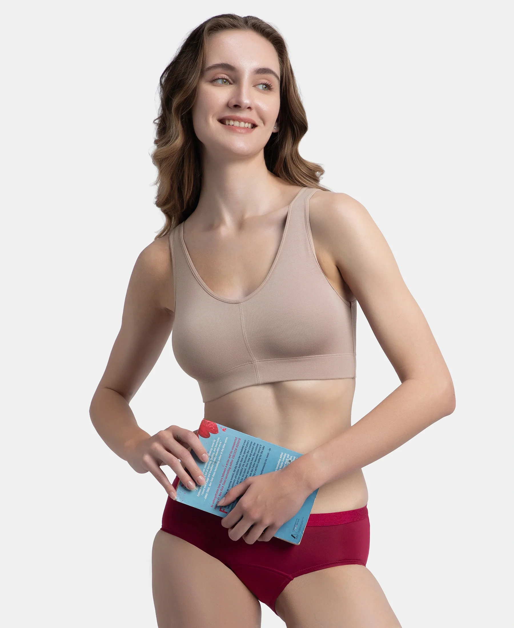 Wirefree Padded Tencel Micro Modal Elastane Stretch Full Coverage Lounge Bra with Concealed Underband - Mocha - Image 5