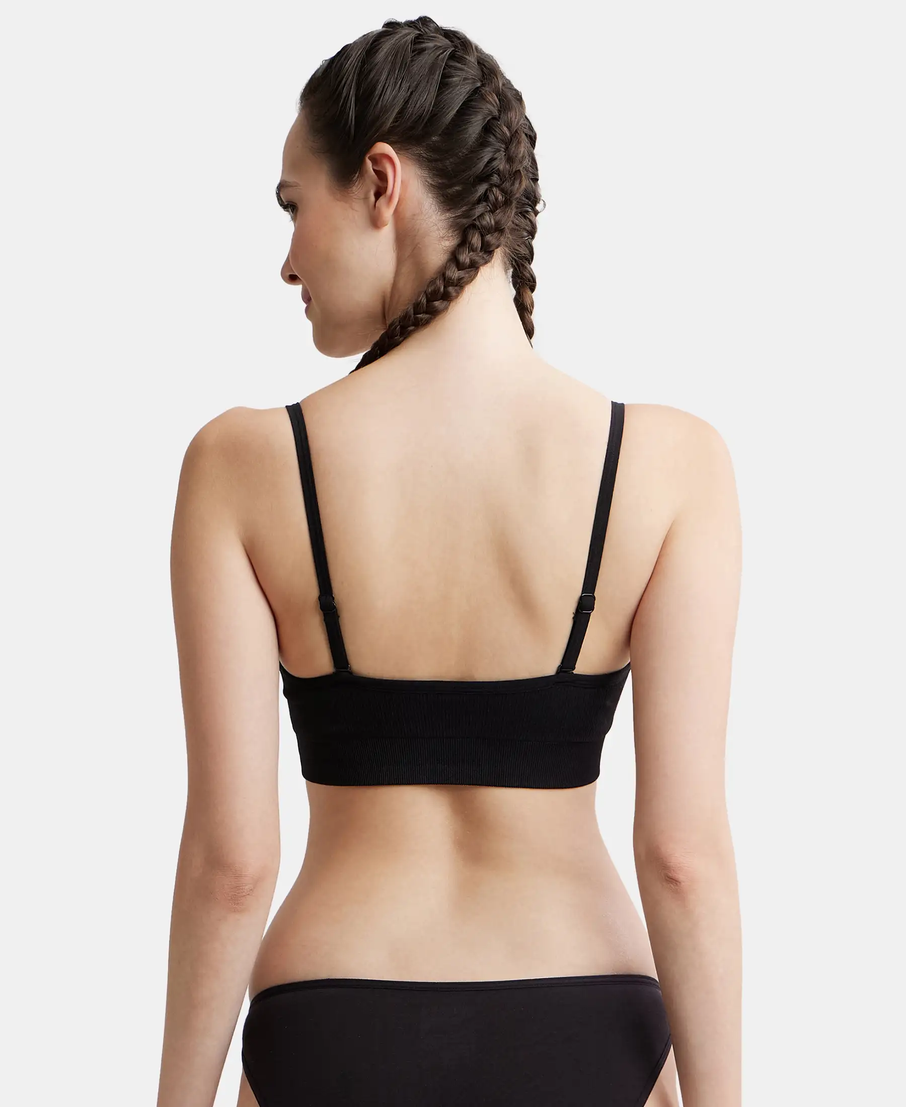 Wirefree Seamfree Non Padded Micro Touch Nylon Elastane Stretch Full Coverage Bra with Optional Cross Back Styling - Black - Image 3