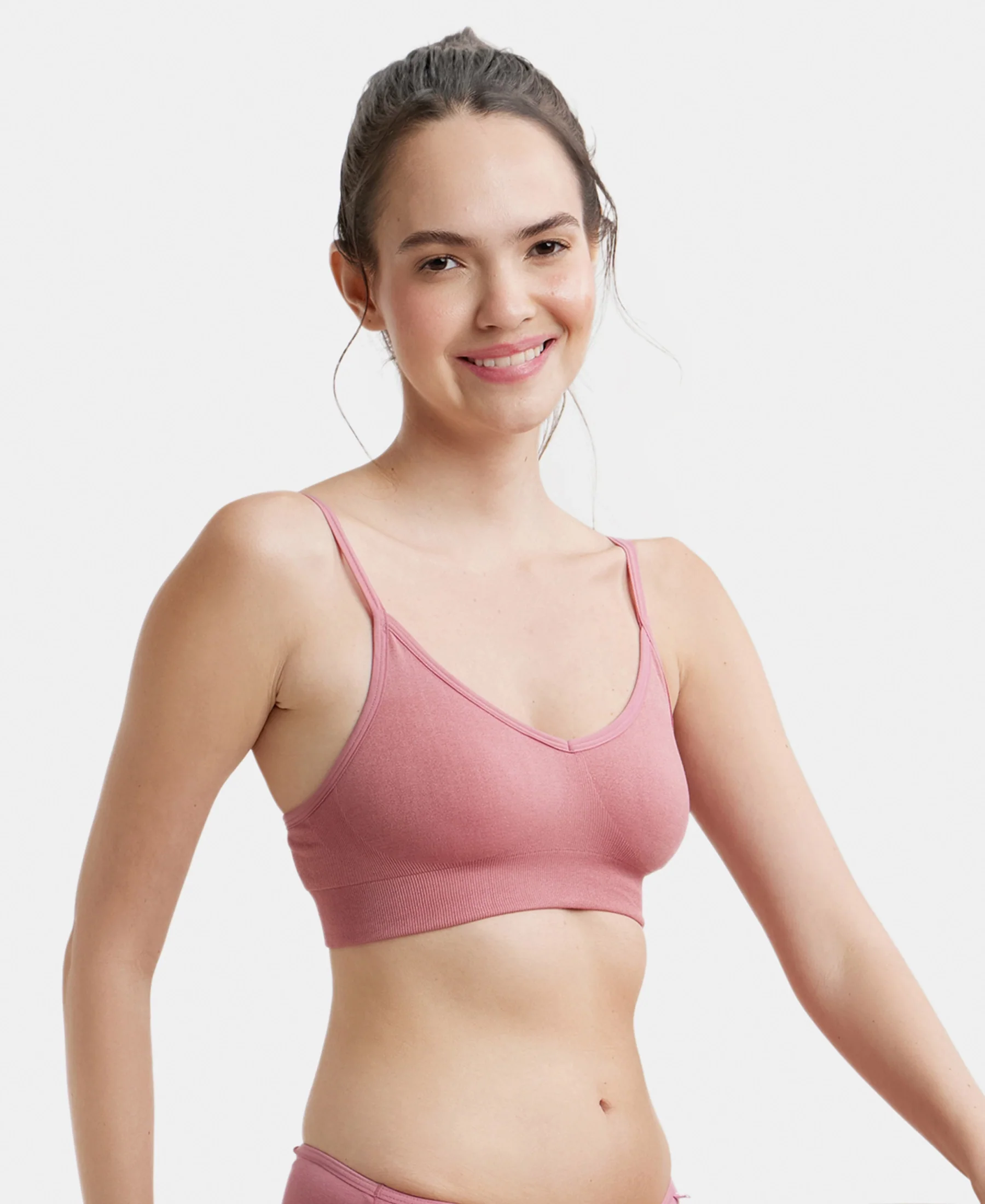 Wirefree Seamfree Non Padded Micro Touch Nylon Elastane Stretch Full Coverage Bra with Optional Cross Back Styling - Heather Rose - Image 5