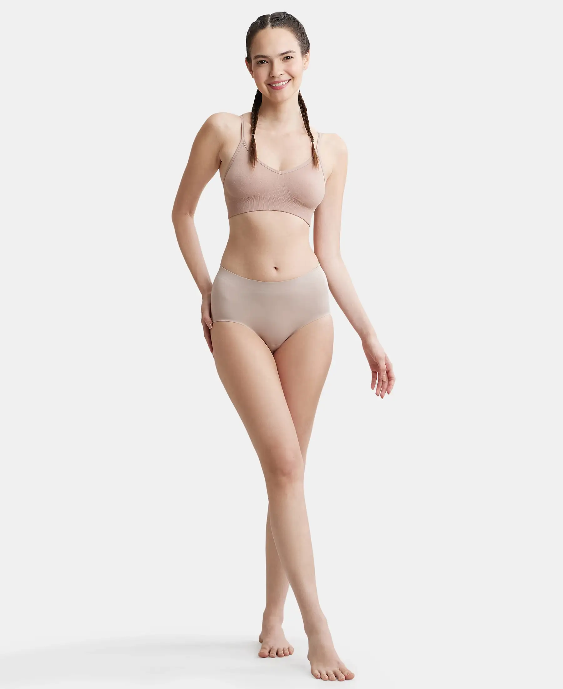 Wirefree Seamfree Non Padded Micro Touch Nylon Elastane Stretch Full Coverage Bra with Optional Cross Back Styling - Mocha - Image 4