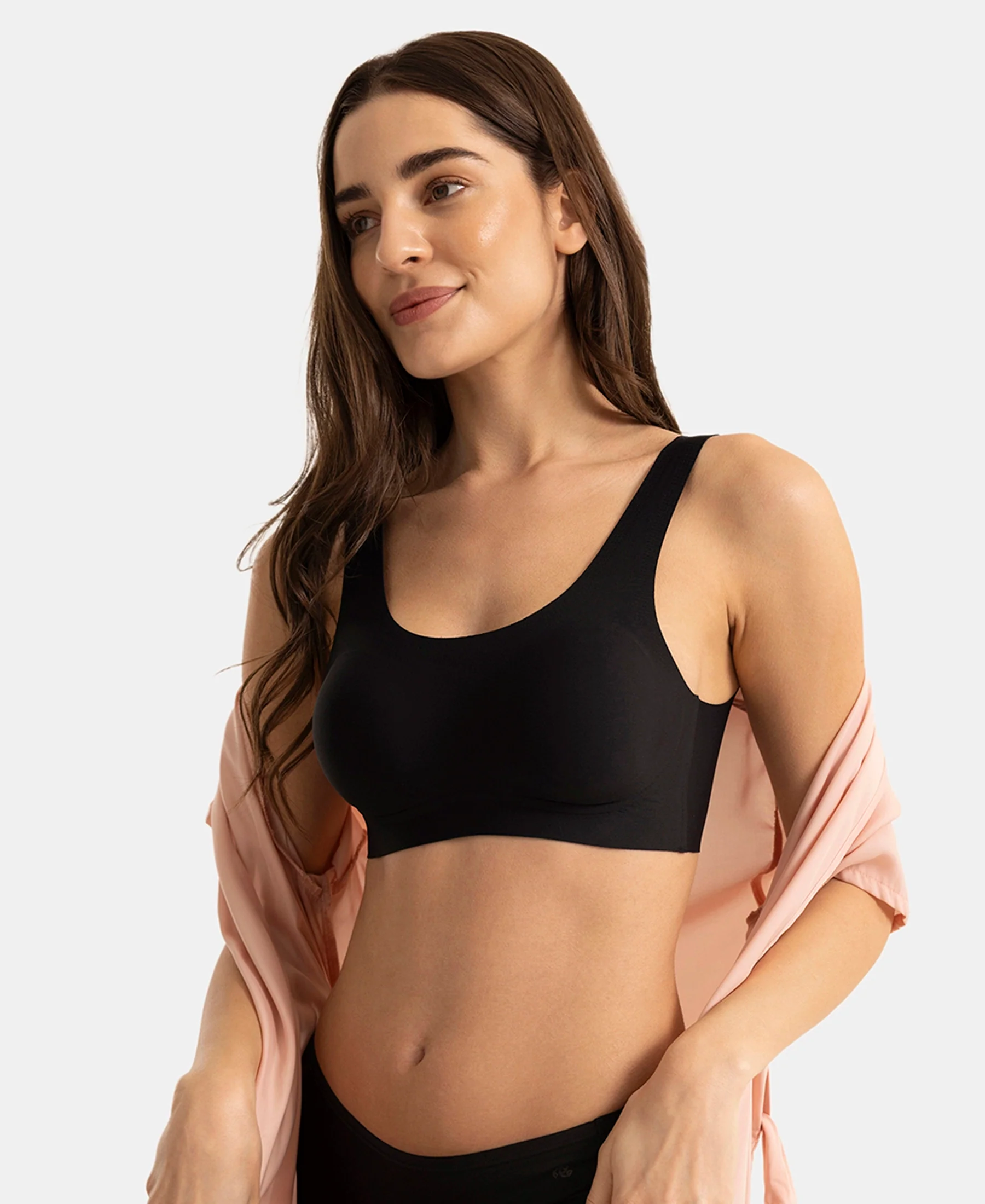 Wirefree Unicup Design Padded Soft Touch Microfiber Elastane High Coverage Bonded Tech T-Shirt Bra - Black - Image 5