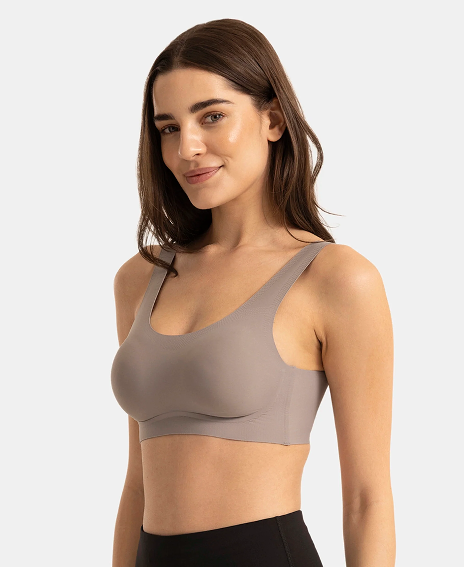 Wirefree Unicup Design Padded Soft Touch Microfiber Elastane High Coverage Bonded Tech T-Shirt Bra - Grey - Image 2