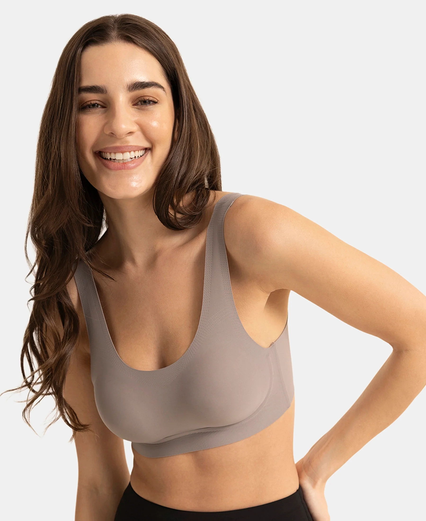 Wirefree Unicup Design Padded Soft Touch Microfiber Elastane High Coverage Bonded Tech T-Shirt Bra - Grey - Image 5