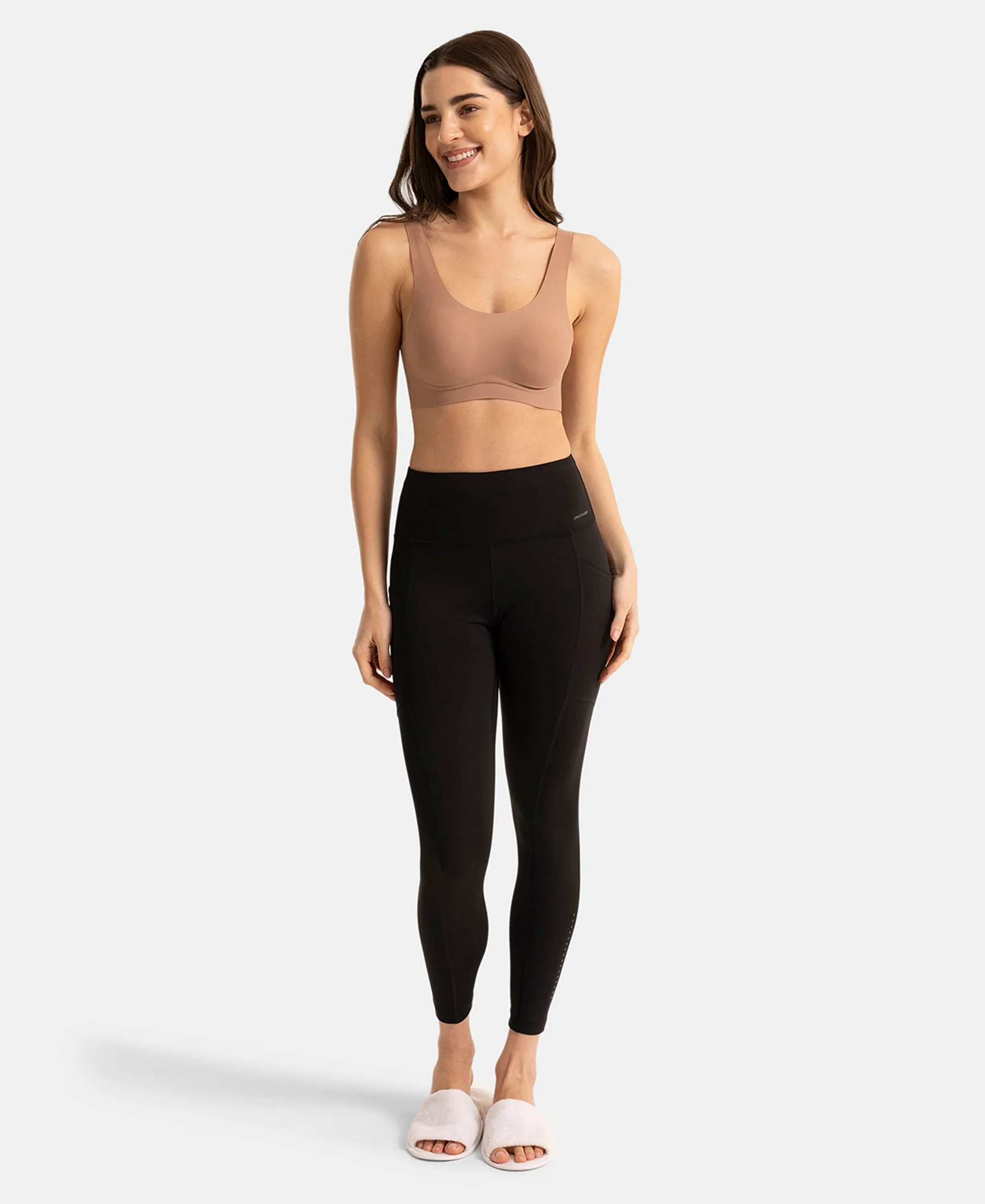 Wirefree Unicup Design Padded Soft Touch Microfiber Elastane High Coverage Bonded Tech T-Shirt Bra - Sand - Image 4
