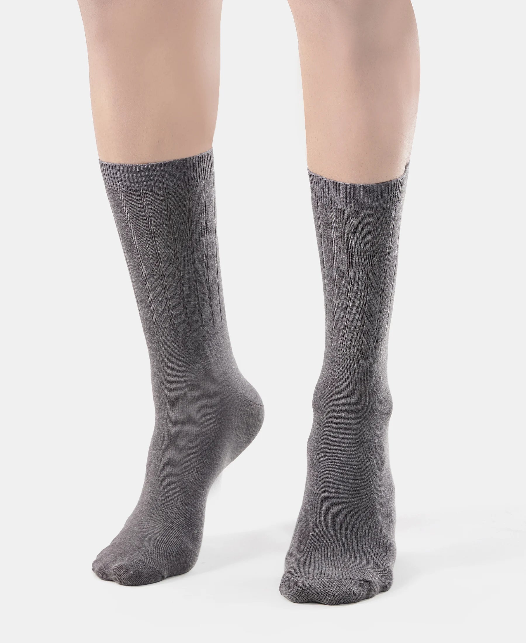 Women's Blended Modal Stretch Crew Length Thermal Socks With StayFresh Treatment - Charcoal Melange - Image 3